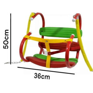 Hamaca infantil con respaldo. Estructura de metal , asiento y respaldo de plástico. Con cuerda.