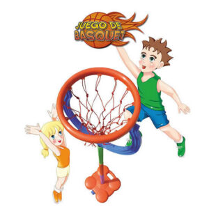 Basquet plástico con base y pelota.Base con tapa para llenar con arena,Altura 2 mt. Aro :35 cm de largo x 45 cm de alto