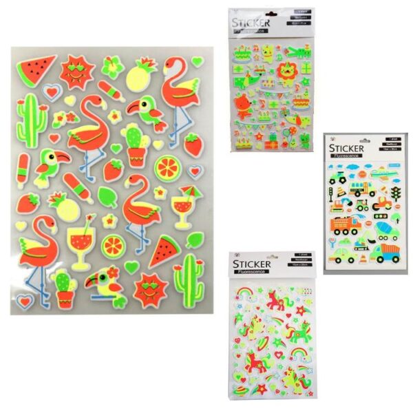 Sticker flúo con relieve.Motivos varios