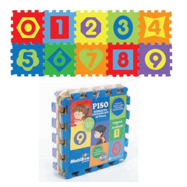 Piso goma eva x 10 piezas 30x30cm Numeros colores vivos y pastel