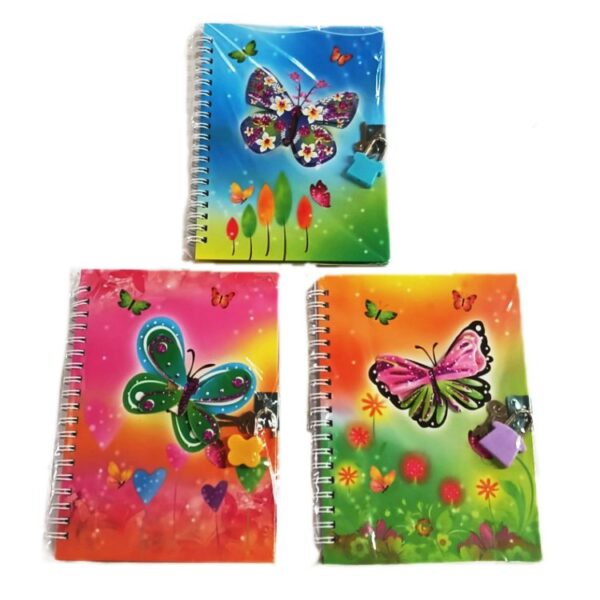 Diario 13x18 mariposas con candado.