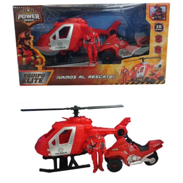 Set de rescate bomberos 76423. Trae helicoptero, mpto y 1 bombero