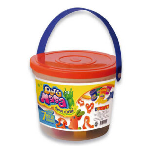 Kit de masa en balde.Contiene jeringa,7 moldes de animalitos y 5 potes de masa