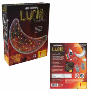 Crea tu Luna luminosa. Infla el globo , pega los hilos, deja secar y luego retira el globo. Agrega las luces y listo