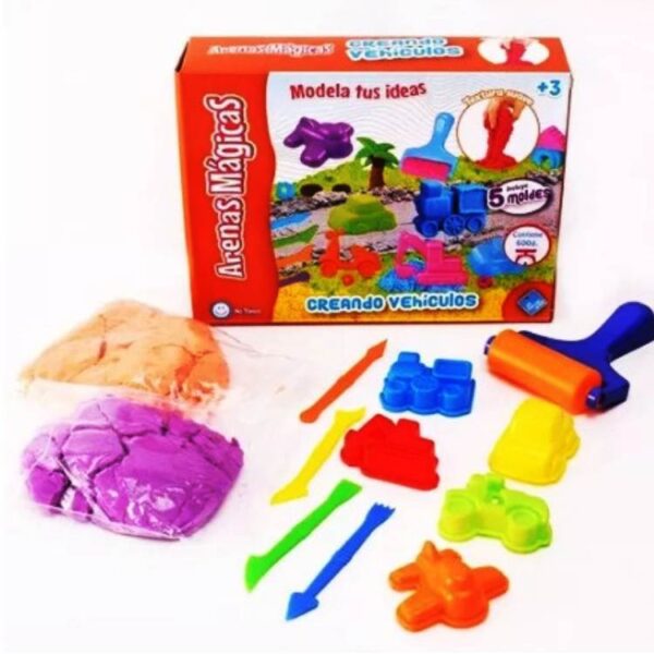 Juego-D Arena magica con moldes de vehiculos. 600gr