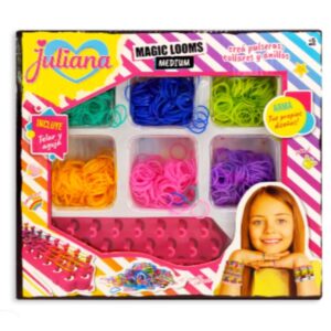 Juliana crea pulseras, collares y anillos. Incluye telas y aguja
