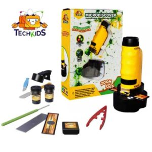 Juego de ciencia. Microdiscover. Microscopio portatil, ampliacion hasta 120x.Con 11 accesorios