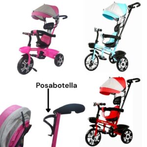 Triciclo metal con manija y toldo 3 posiciones. 56197