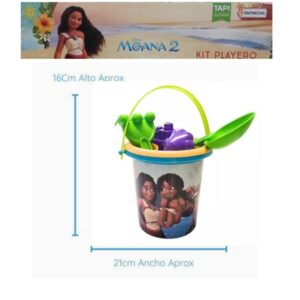 Set de playa Moana. Contiene balde con colador, pala, rastrillo y 2 moldes.