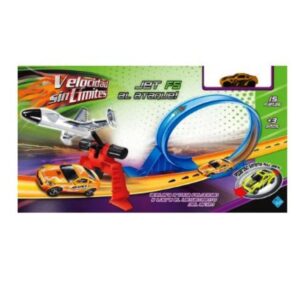 Velocidad Jet al ataque. Pista de 170cm con loop de 360°, 1 auto y 1 avion.