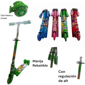 Monopatin 3 ruedas aluminio colores. Con luz en las ruedas traseras