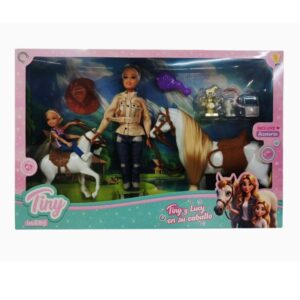 Muñeca Tiny con caballo y su hermana Lucy con caballo. Trofeo y accesorios.