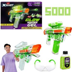 Xshot pistola semi automatica que lanza bolitas de gel que brillan. Hypergel Glow. Trae anteojos protectores y 1 frasco de municiones para hidratar.