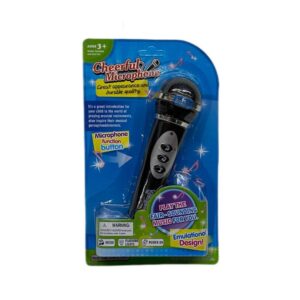 Microfono negro de 20 cm con luces y música a pila. Blister 26 x 15 cm.