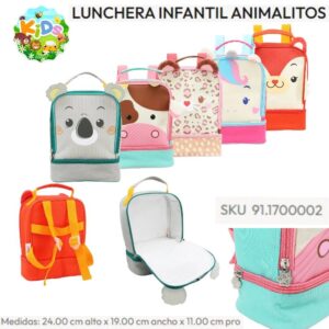 Lunchera infantil animalitos con bolsillo abajo