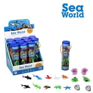 Animales marinos de goma con plantas.