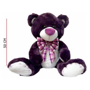 Oso sentado con moño de 50 cm. Gris, violeta y marrón .