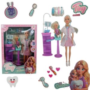 Muñeca tiny dentista 77430. Trae accesorios, silla y paciente.