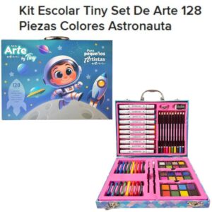 Valija set arte 77331 Astronauta. 128 piezas. Trae fibras, crayone, acuarelas, pasteles al oleo y accesorios