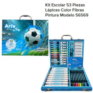 Valija set arte 77322 Futbol. 53 piezas. Trae Temperas, pasteles al oleo, fibras, lapices, acuarelas y accesorios