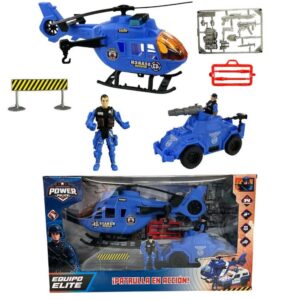 Set de policia. Trae un helicoptero, tanque con bazooca y ametralladora, 2 soldados y accesorios.