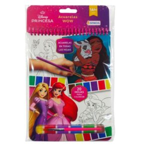 Acuarelas Wow Princesas. Contiene 20 hojas para colorear, 5 acuarelas y 1 pincel.