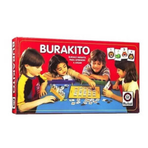 Burakito Ruibal. Edad + 5  Contiene: fichas con figuras, fichas-prendas de cartón y  fichas-corona plásticas.