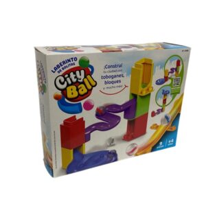 Juego de obstaculos. Laberinto de bolitas City ball con toboganes y bloques 9 piezas 23×18 cm