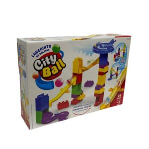 Juego de obstaculos.Laberinto de bolitas City ball  con toboganes y bloques 24 piezas caja 29 x 20cm