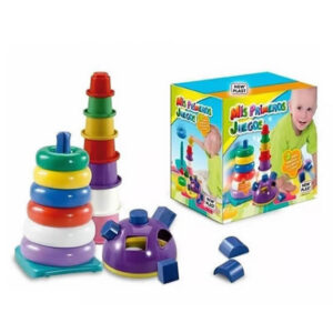 Mis primeros juegos.Contiene anillos y moldes apilabes más figura de encastres