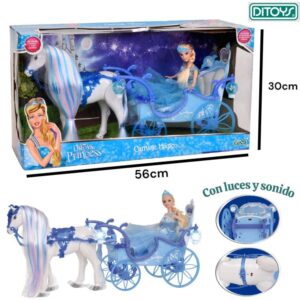 Muñeca princesa con carruaje magico,tiene luz y sonido