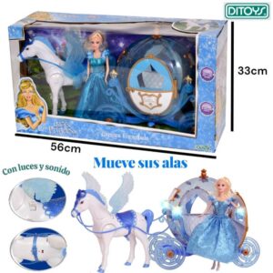 Muñeca princesa con carruaje encantado con luz y sonido