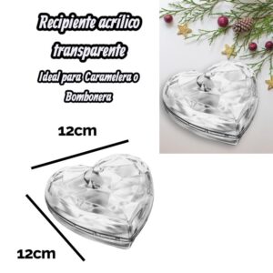 Corazon acrilico transparente12cm x 12cm (caramelera/bombonera)