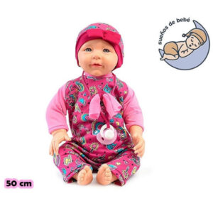 Bebe recien nacido juana 50cm cuerpo de tela c/estuche mochila