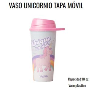 Vaso con tapa movil Unicornio 520cc
