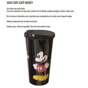 Vaso plastico con tapa 600cc Mickey D3 ( todo negro)