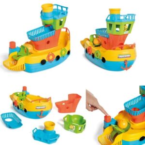Barco didáctico , con piezas desmontables con huna hélice que lanza una pelota que recorre el barco.