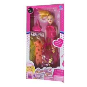 Muñeca plastico inflado c/ vestidos y cartera