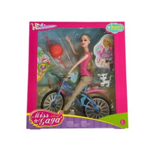Muñeca con bici , casco y mascota