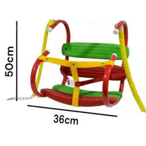 Hamaca infantil con respaldo. Estructura de metal , asiento y respaldo de plástico. Con cuerda.