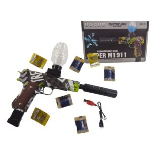 Pistola lanza bolitas de hidrogel. Trae 10 repuestos de hidrogel. Carga USB