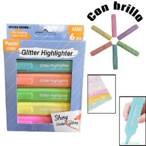 Resaltador x 6 con glitter pastel