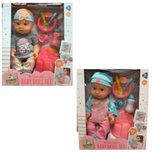 Babydoll. Bebe 30cm con 6 accesorios para comidita y pelela.