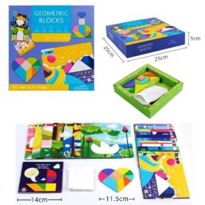 Rompecabezas madera Trae tarjetas de  paisajes y bloques Tipo Tangram