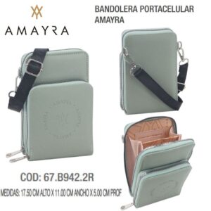 Bandolera portacelular verde 226, tela engomada