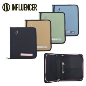 Carpeta 4  Influencer de tela con cierre. tiene 2 ganchos centrales.