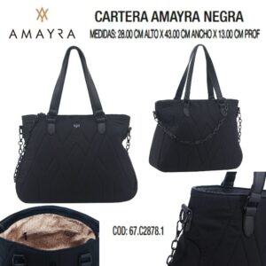Cartera Amayra Negra 811. Trae bolsa de friselina