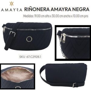 Cartera- Riñonera Amayra Negra 815. Trae bolsa de friselina.