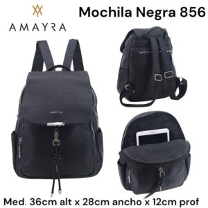 Mochila Amayra Negra 856. Trae bolsa de friselina
