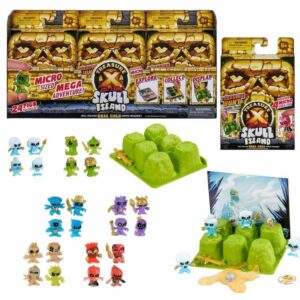 Tresure X Skull Island  Para recorrer con el mapa e ir encontrando los personajes micro Hay 6 conjuntos diferentes más 24 personajes para que los coleccionen, incluidas figuras raras que brillan en la oscuridad.